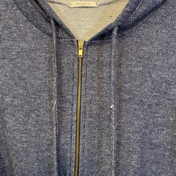 12PM by Monday Ami Womens Swing Zip Up Hoodie Cotton Denim Look Sweatshirt - Picture 9 of 12